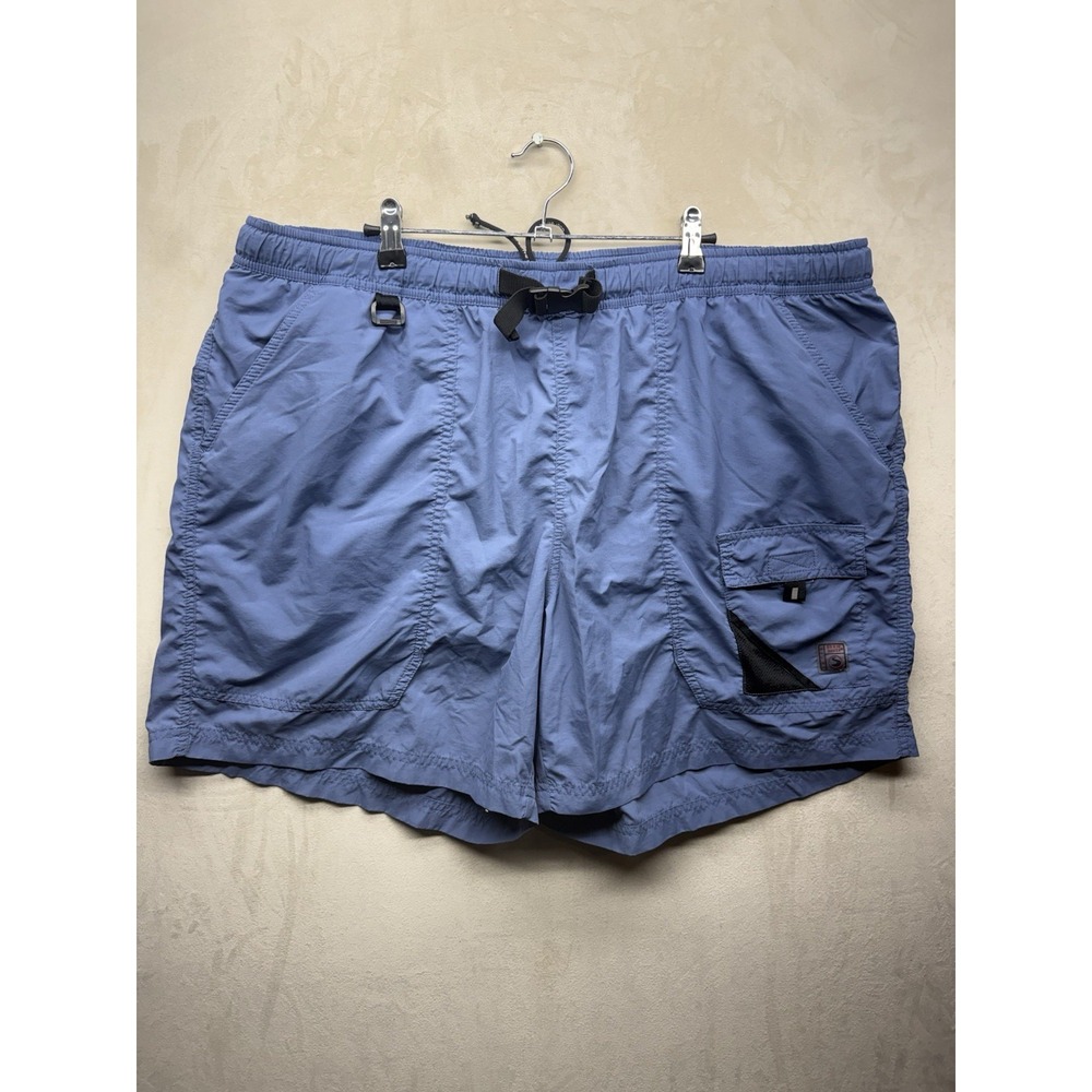 Vintage Eddie Bauer Shorts XXL EBTEK Blue Nylon Mesh Lined Belted Hiking Cargo